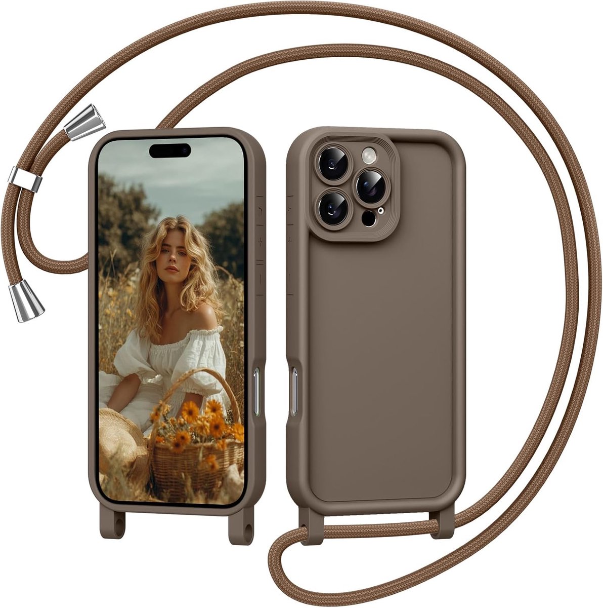 mobiele telefoonhoes voor iPhone 15 Pro Max met koord, siliconen telefoonhoes met afneembare, verstelbare ketting voor ophangen, schokbestendige camerabescherming, beschermhoes voor