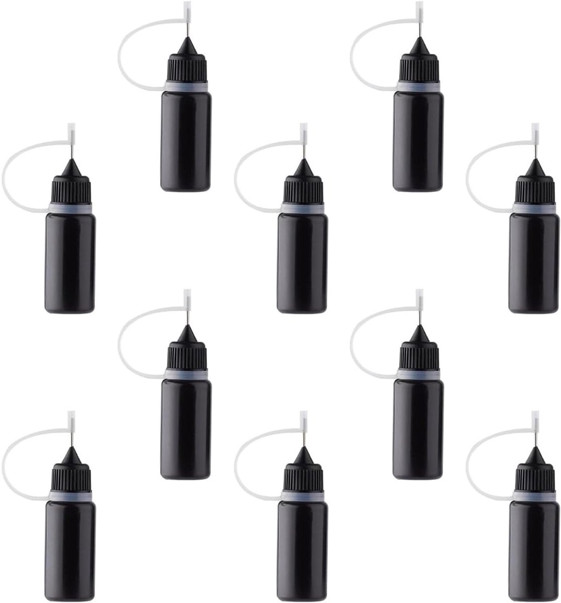 10 stuks precisiepunt applicatorflessen zwarte metalen naald plastic fles 10 ml precisiepunt applicatorflessen voor doe-het-zelf verf papier quilling knutsellijm inkt