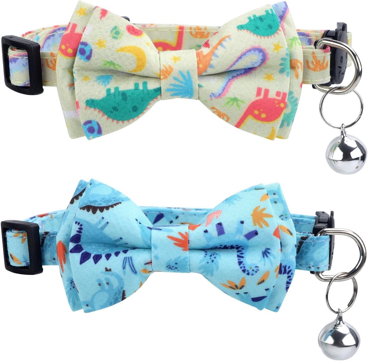 Kattenhalsband, Schattige Dinosaurus Strik Kattenhalsband met Bellen Breakaway Strik Kittenhalsband Dinosauruspatroon Verstelbare Kattenhalsband voor Kittens Puppy's