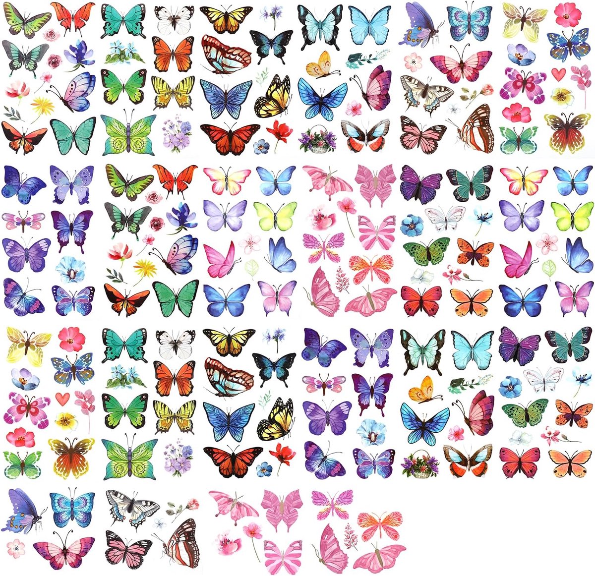 Tijdelijke Tatoeages, Kleurrijke Kleine Vlinder Bloemen Tattoo Stickers voor Volwassenen Kinderen Gezicht Lichaam Verjaardagsfeestje Carnaval