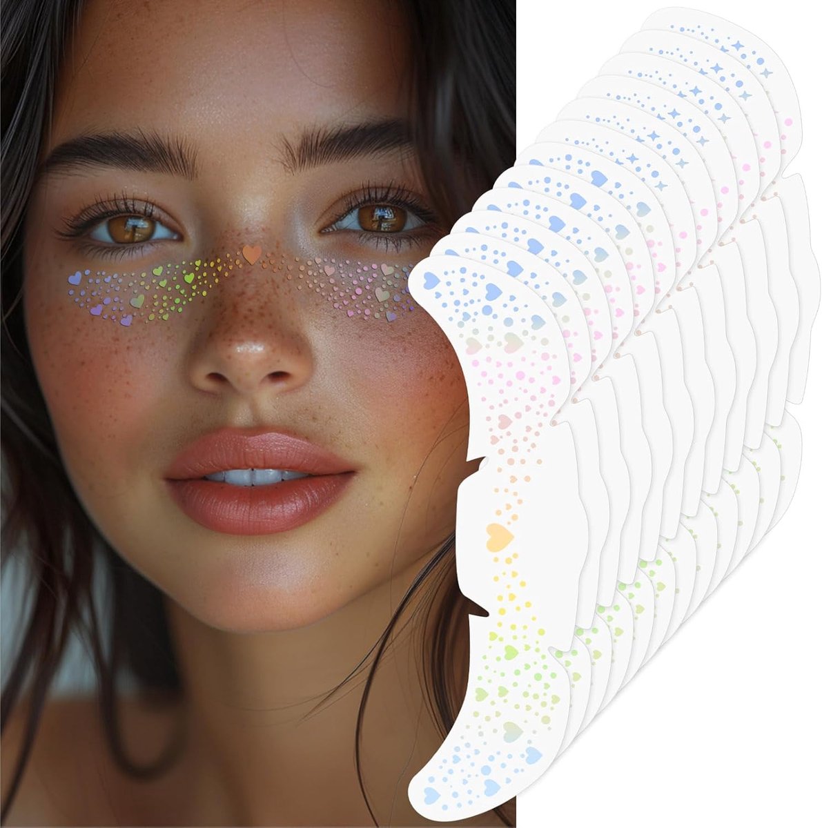 Glitter sproeten tattoo gezicht, 12 stuks tijdelijke gezichtstatoeage, glitter sproeten, gouden tatoeagefolie, waterdicht, voor festival, feest, Halloween, carnaval