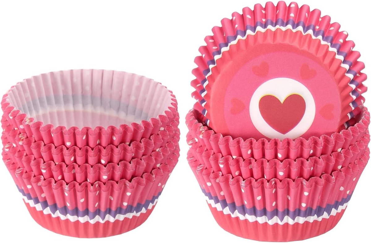 100 stuks muffinvormpjes, papieren inzetstukken, vetdichte cupcakevormen, taartpapier voor bakken, desserts, feesten, bruiloften, jubilea, verjaardagen, bruiloften, feesten (roze perzikhart)