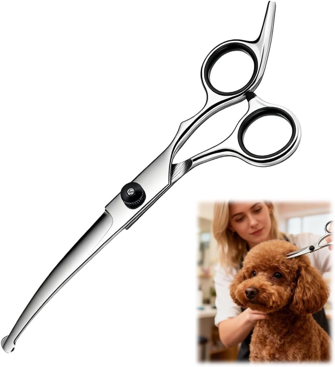 gebogen visbek, ronde vachtschaar, 6,5 inch, professionele roestvrijstalen schaar, hondenschaar, hondenschaar, pootschaar, gebogen schaar voor honden en katten
