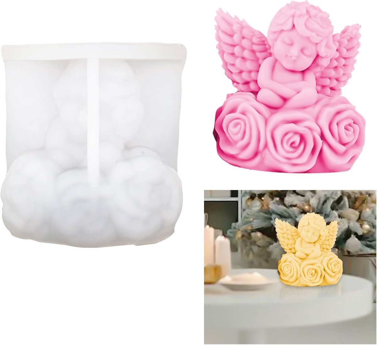 vorm engel rozen bloemen siliconen vorm gietvorm engel kaarsvorm om te gieten bloemen zeepvorm siliconen rozen vorm voor kaarsen zeep gips DIY handwerk
