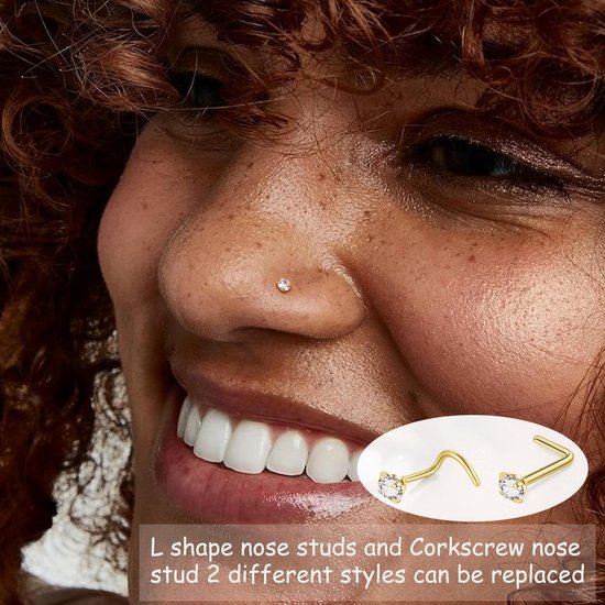 8 STKS Hypoallergene Titanium Neus Ring Stud, Gouden Neus Hoop voor Vrouwen Mannen Zilveren Dunne Neus Ringen L-Vorm Kurkentrekker CZ Dunne Neus Piercing Sieraden 2mm/2.5mm/3mm Kleine Neus Studs — afbeelding 5