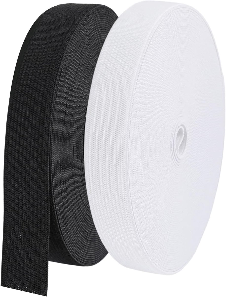 Elastiekband 20 mm breed - 2 stuks 20 meter elastiekband, broekelastiek, rubberen band, elastische band, wit en zwart voor DIY inzetband voor broekband, naaien
