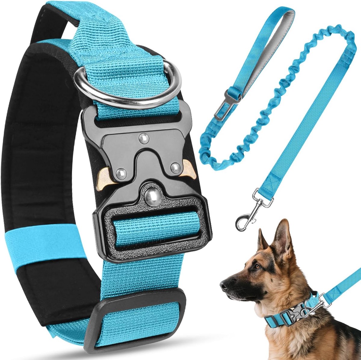 hondenhalsband met riem, verstelbare nylon halsband, duurzaam, zacht en comfortabel, voor kleine, middelgrote en grote honden, voor de jacht, training in de open lucht (blauw, XL)