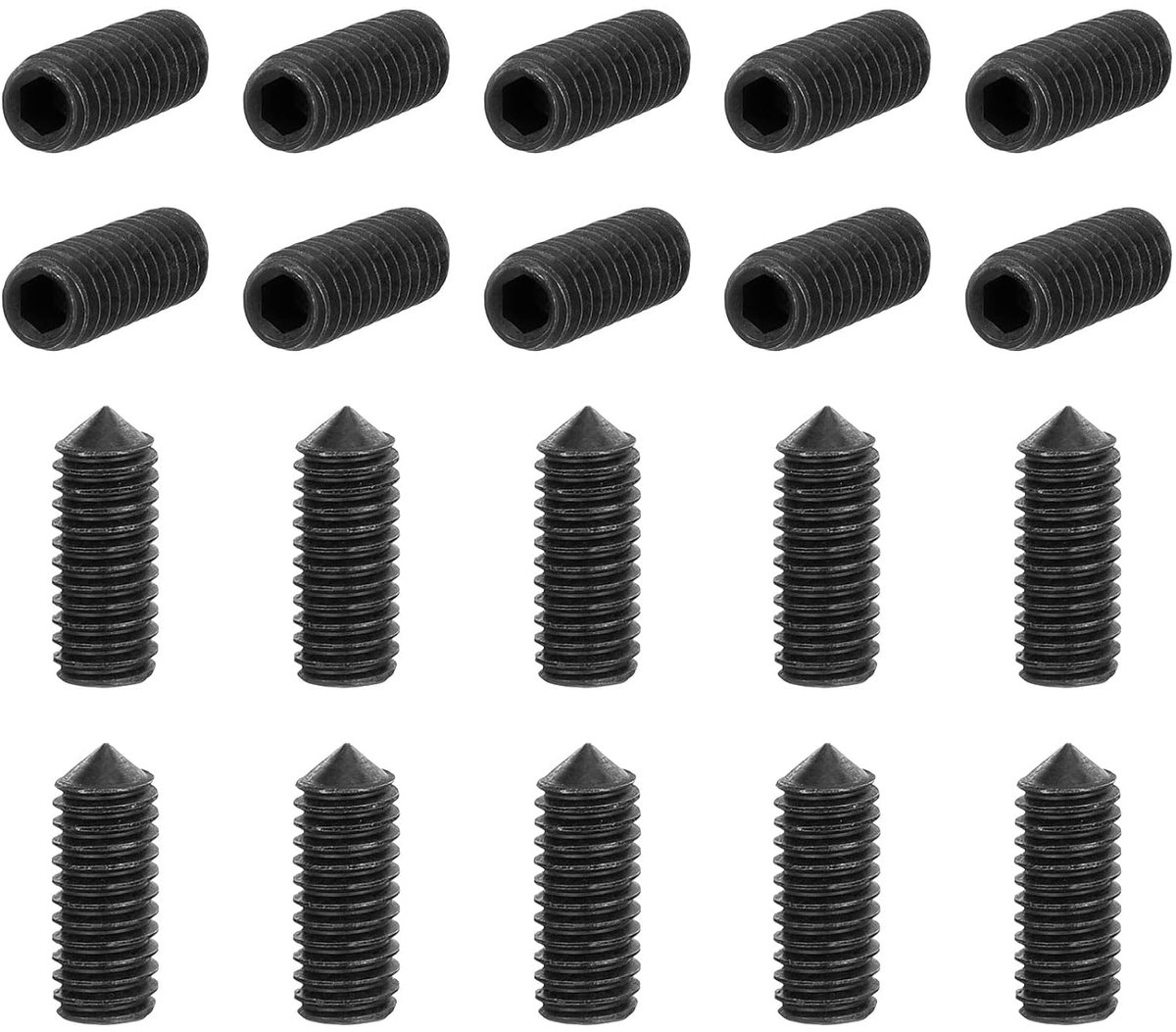 40 stuks stiftschroeven M4 x 12 mm koolstofstaal kegelpunt binnenzeskantschroeven voor machines, huisreparaties en bevestigingsmiddelen zwart