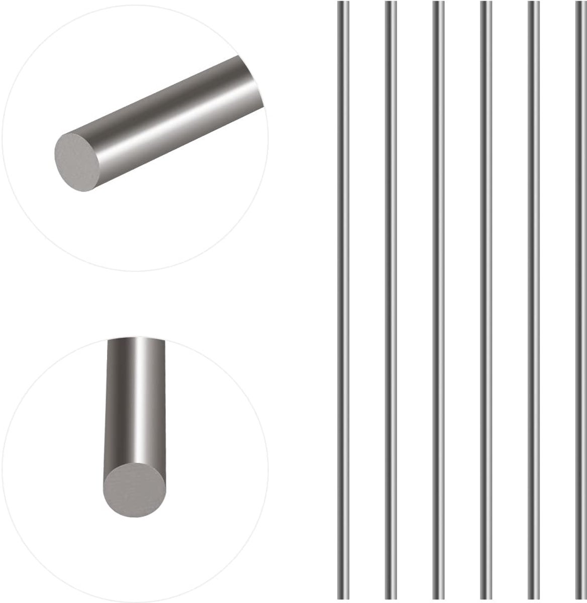6 stuks 3 mm x 300 mm roestvrij staal, rechte solide metalen ronde staaf, lathe-bar stok voor DIY RC Model Car, RC helikopter vliegzeil, model ship (3 mm x 300)