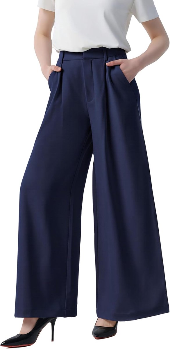 Damesbroek met hoge taille, wijde pijpen, lange palazzo-broek, reguliere maat
