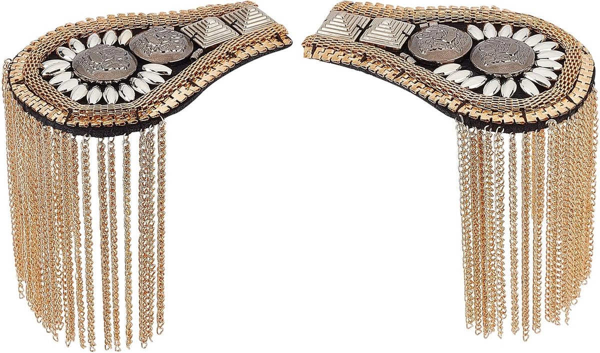1 paar Epauletten Kwastje Lichtgoud Mode Epauletten met Pompons Ketting Board Link Badge met IJzeren Kettingen en Kunststof Vilt Stof Uniform Accessoires 187 x 90 x 8 mm