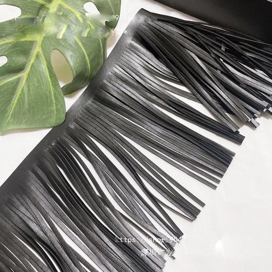2,7 m lange franjes, 6 cm, leren franjes, band voor doe-het-zelf naaien, zwart - Kwastjes, PU-lederen kwastrand, snijfranjes, franjes voor kleding, jurk, tas, handwerk — afbeelding 5