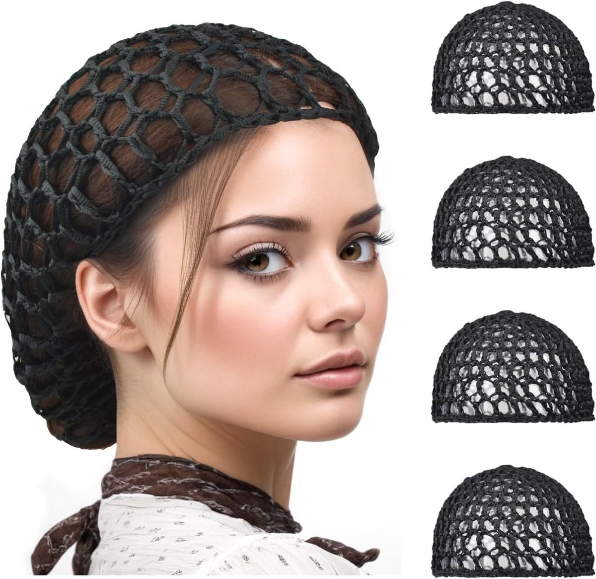 4 Stuks Zwart Mesh Gezicht Haarnet Caps Slaapmuts voor Gezichtsmake-up Dames Krullend Haar Slapen