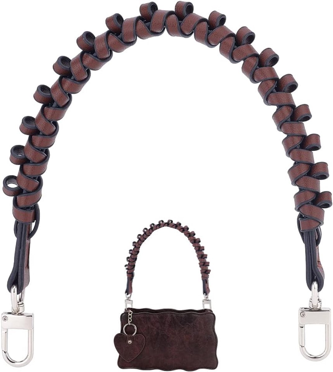 gevlochten portemonnee, 1 stuk korte handtasriem vervanging bruin PU leer geweven tas handgrepen met zilveren legering gesp voor portemonnee handtas vrouwen tas maken, 43cm/17inch, Bruin