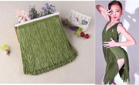 15cm x 2m Fransenborte Fransenbordüre Fransenband Dekoband Tanzfransen Schnittfranse Zijde Kwastjes Fransen-Borten Banden om te Naaien, DIY Knutselen, Kleding Ondergoed Kostuums Gordijnen Decoratie — afbeelding 3