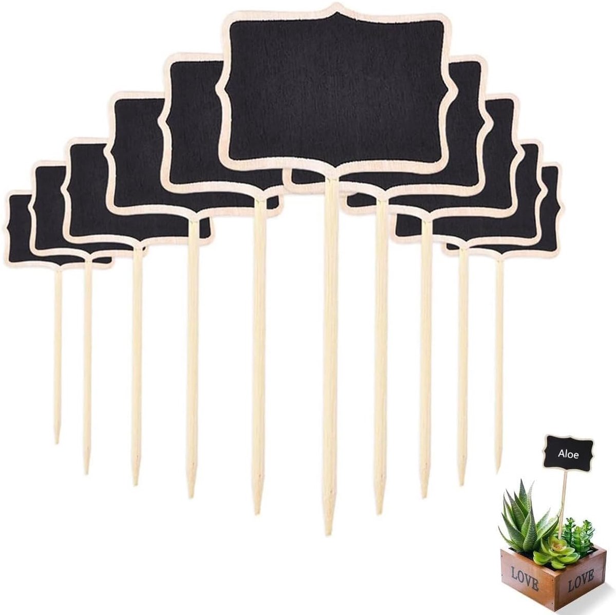 Plantenbordje, bordklem, houten klem, zwart, plantenbordjes, hout, planten, tags mini-plantenbordjes, tuin, 25-delige set, beschrijven van planten, voor tuin- en balkondecoratie, 6 x 8 cm