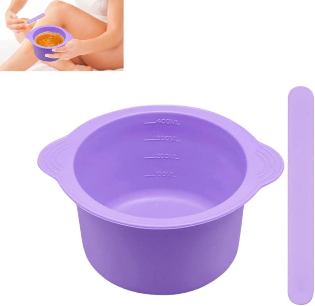 10 x 6,5 cm siliconen waxschaal voor waxverwarmer, herbruikbare waxverwarmer, anti-aanbaklaag met 1 roerstaaf (paars)