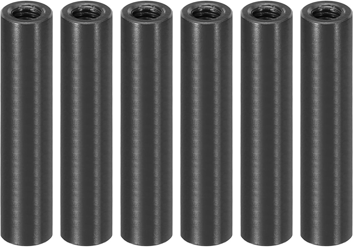 M3 aluminium afstandhouders, 6 stuks metalen afstandhouders aluminium 3 mm IDx5 mm OD x 25 mm L schroefdraad afstandhouder schroefstandaard zuilbout vrouwelijk rond, zwart
