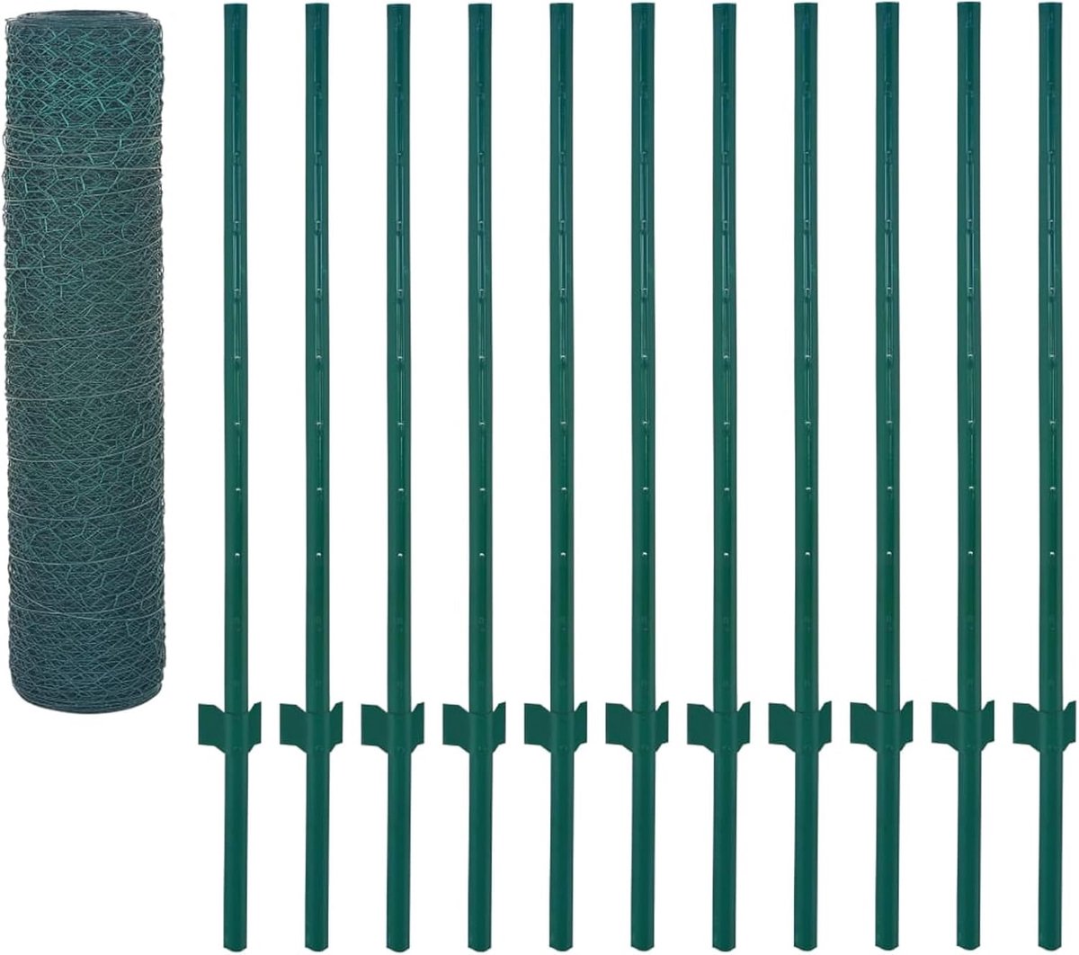Mesh hek met palen staal 25 x 0,5 m (L x H) Groen draaddiameter 0,6 mm / 0,9 mm