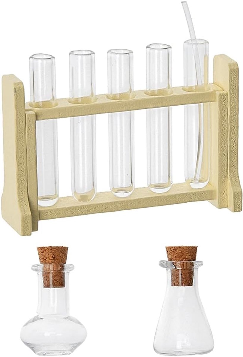 Reageerbuisframe van hout en glas mini huis glazen reageerbuis set miniatuur glazen buisjes kleine wetenschapssets voor Micro Landschap Experiment Ornament Decoratie