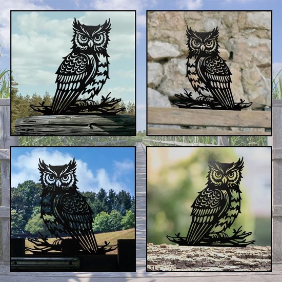 Metalen Uil op Tak - Ijzer Tuin Decor met Zwart Silhouet Vogel voor Outdoor Hek, Boom en Muur Art Ornamenten — afbeelding 4