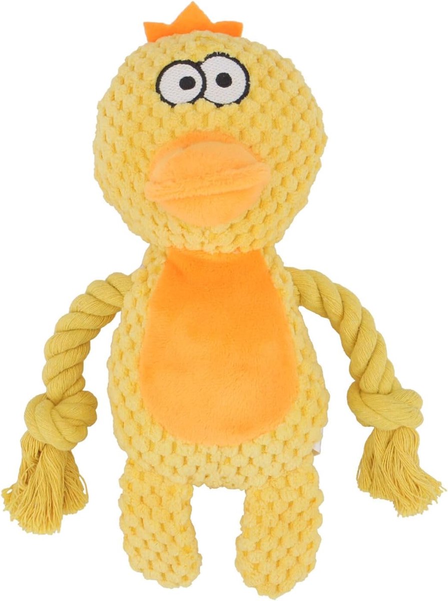 piepspeelgoed met kreukelpapier, pluche hond, pluche kauwspeelgoed, katoenen touw, interactief speelgoed voor puppy's, kleine en middelgrote honden (gele eend)