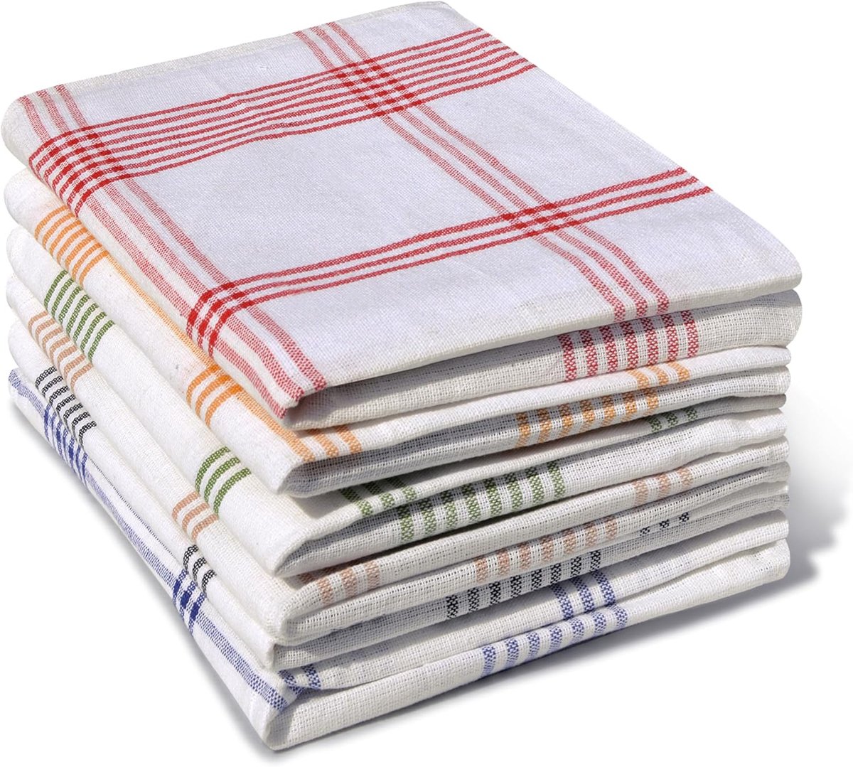 SnelShoppen - Keukenhanddoeken 100% Katoen, 6 Stuks, 50 x 70 cm, Assorti Kleuren Blauw, Geel, Groen, Rood, Beige, Zwart - Perfect voor Keuken en Huish