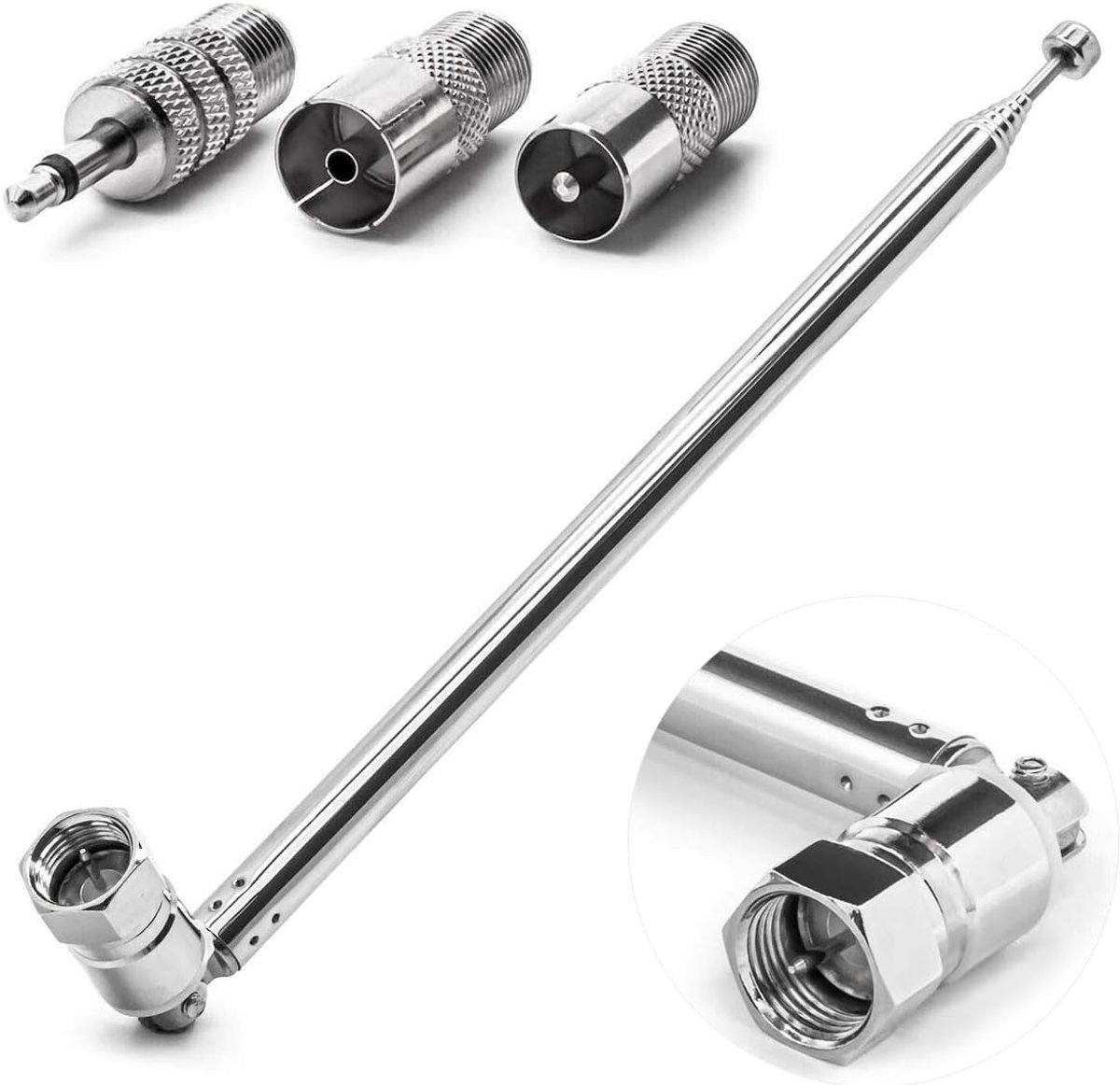 DAB FM VHF Radio Antenne 75 cm - Uittrekbare Antenne - Universele F-Aansluiting - Betere Ontvangst voor Auto en Hifi - SnelShoppen