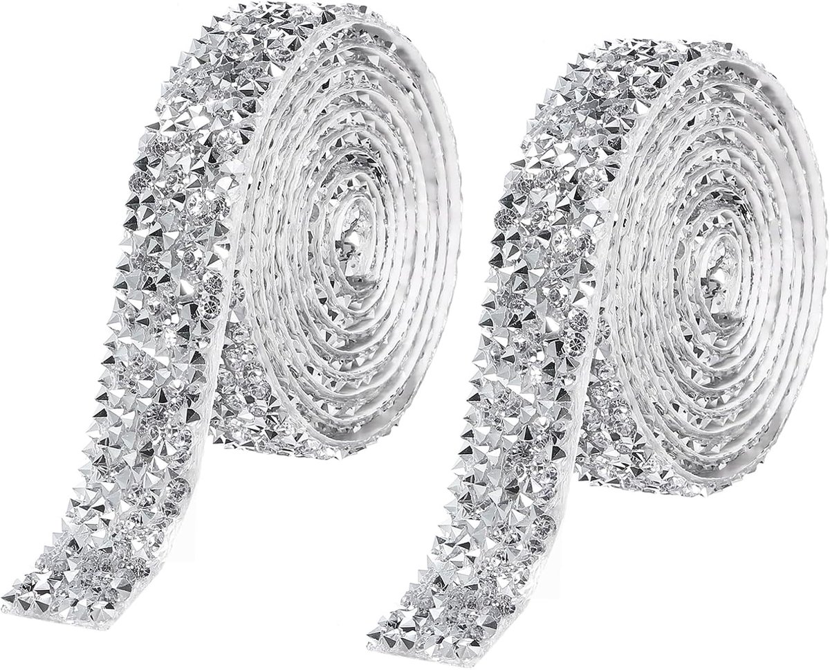 2 yards hars strass lint zelfklevend bling-kristal lint voor bruiloft verjaardagsfeest DIY handwerk decoraties, zilver