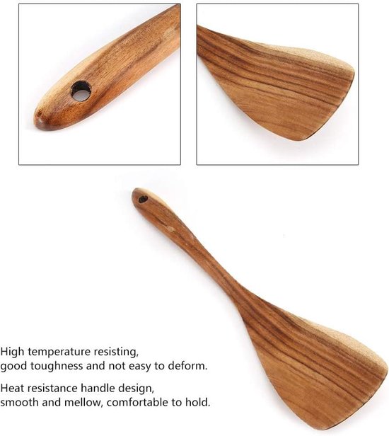 Houten Spatel, Houten Spatel voor Koken Natuurlijk Hout Niet Stick Kookspatel Kookgerei Hittebestendige Keuken Roerbak Gebruiksvoorwerpen (2 stks 31,5 x 7,5 cm) van houten — afbeelding 4