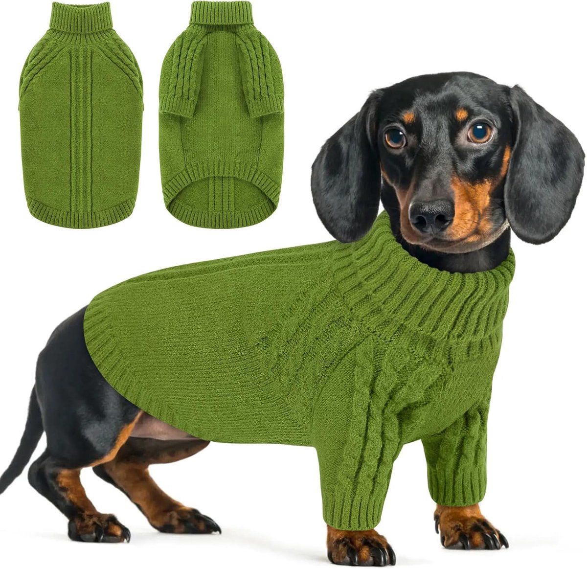 Kleine hondentrui UK, rekbare gebreide huisdiertrui voor koud weer, voor cocker-spaniël, poedel, cockapoo, pommeren (groen, S)