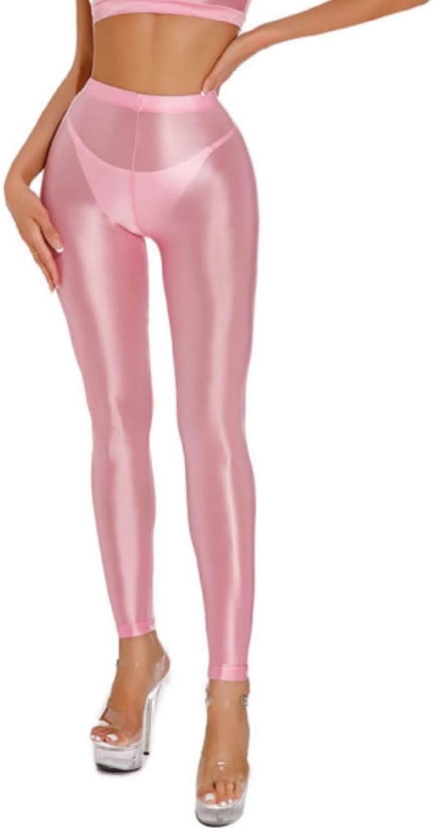 leggings, yogabroek met hoge taille, buikcontrole met glanzende textuur, elastische leggings van elastaan met metallic effect, volledige lengte