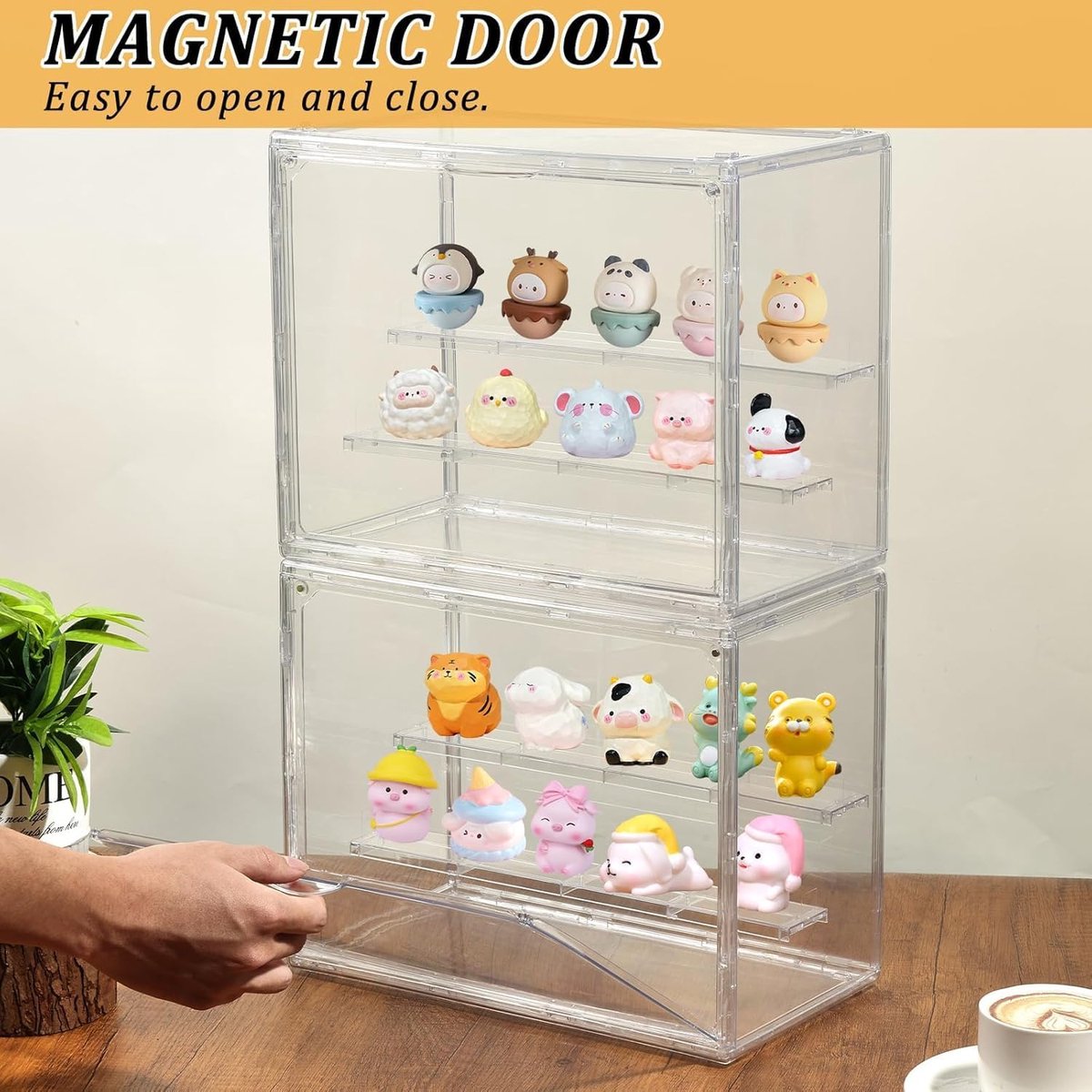 Vitrine voor collectie popfiguren, presentatiedoos van acryl, transparant, stofdicht, met magnetische deur, zelfmontage (1 stuk, 3 niveaus, 30 x 18 x 24 cm)