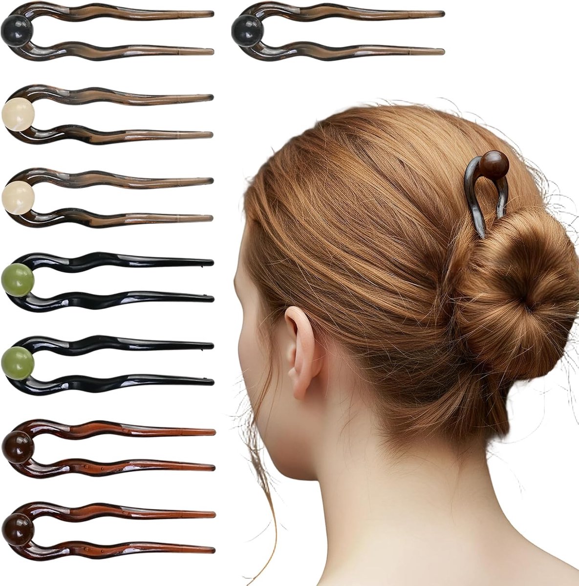 4 Franse haaraccessoires in U-vorm voor dames, lengte 13 cm breedte 2,5 cm, 4 modellen, halftransparant, haarspeld en haarspeld voor dames