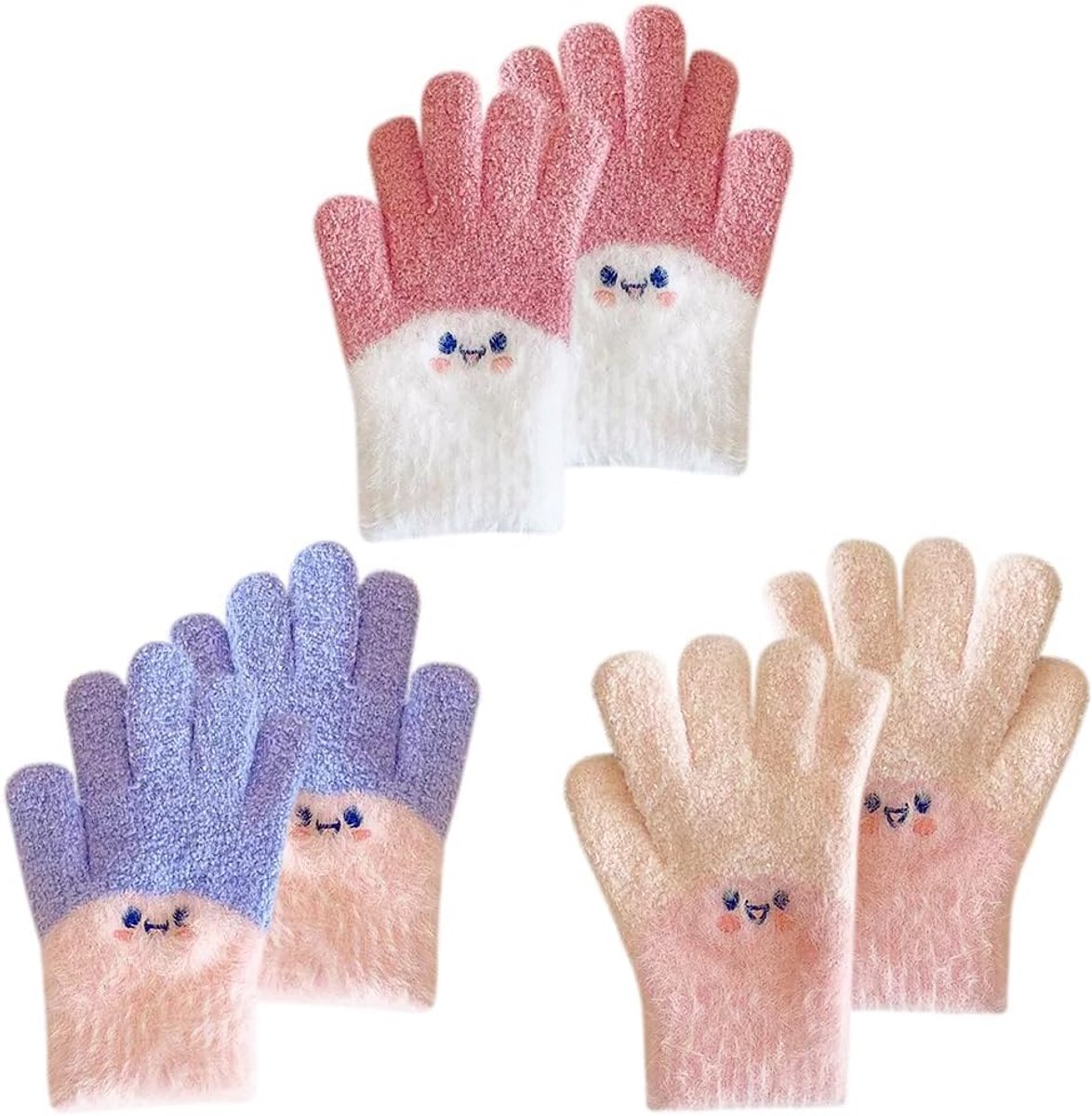 Handschoenen voor kinderen, 3 paar, magische handschoenen voor kinderen, rekbare gebreide wanten met volledige vingers, kleurrijk, gebreid en warm, voor jongens van 4-10 jaar