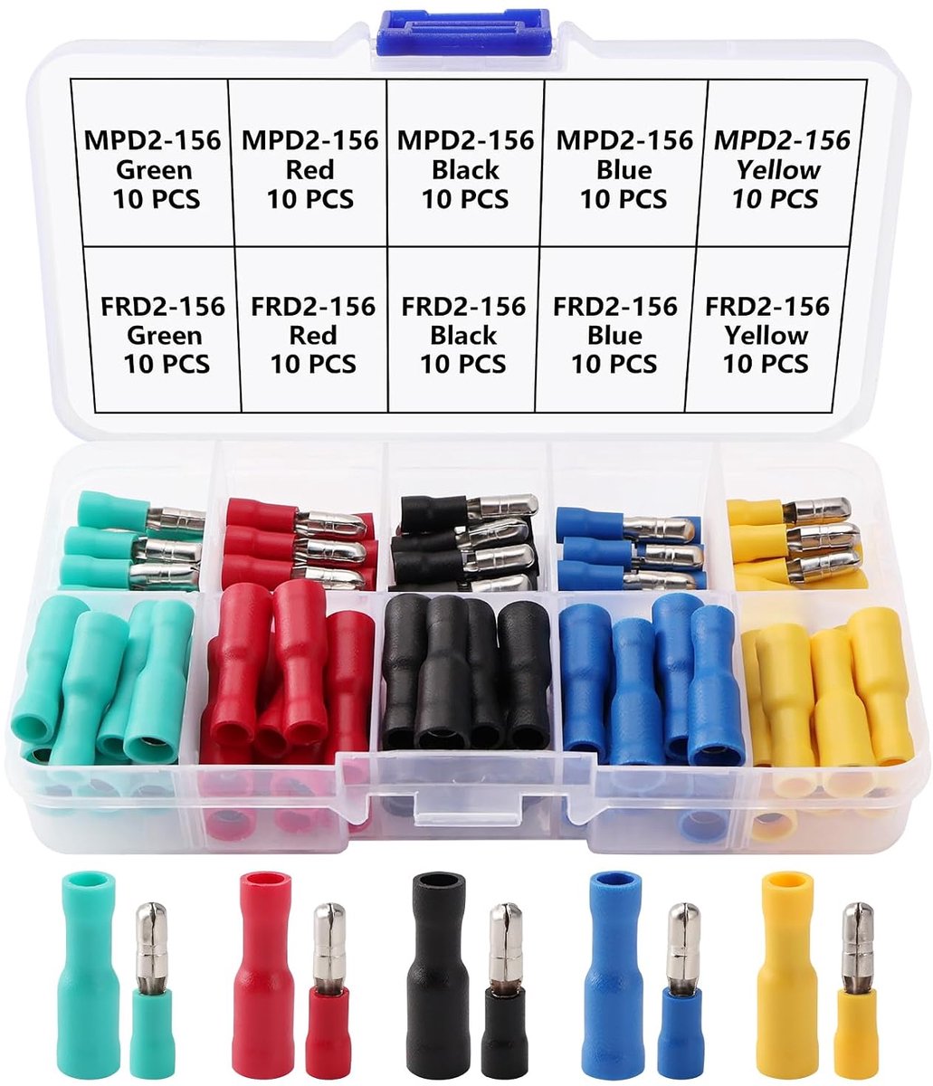 100 Stuks Set Kogelvormige Krimpconnectoren, Geïsoleerde Bullet Draadconnectoren, Elektrische Krimpconnectoren, 16-14 AWG