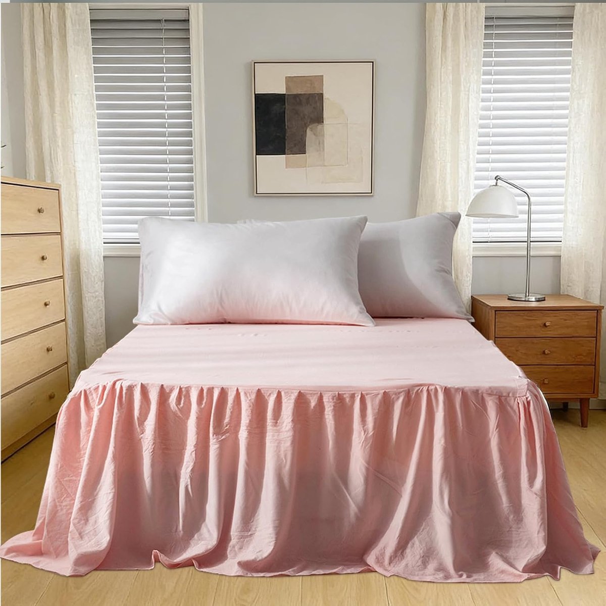 Bedhoes, elegante bedrok met ruches, wikkelrok, bedrok om te wikkelen, bedvolant, overtrek ruffled, solide bedrok (140 x 200 cm, hoogte 45 cm), lichtroze