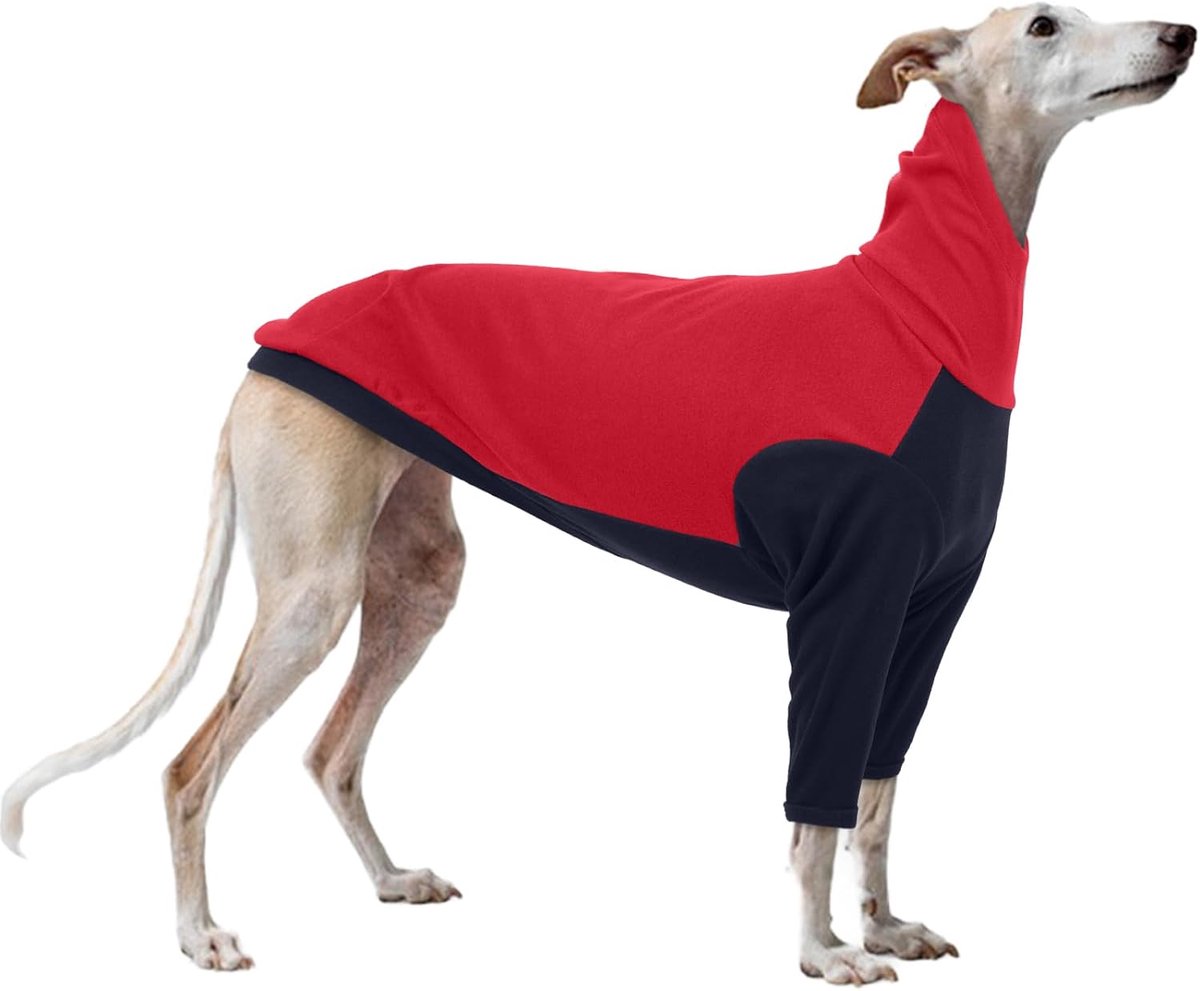 Windhond trui van fleece, Whippet pyjamas, Whippet fleece jas, Italiaanse Windhond kleding, hondenpullover met ronde hals (rood, XS)