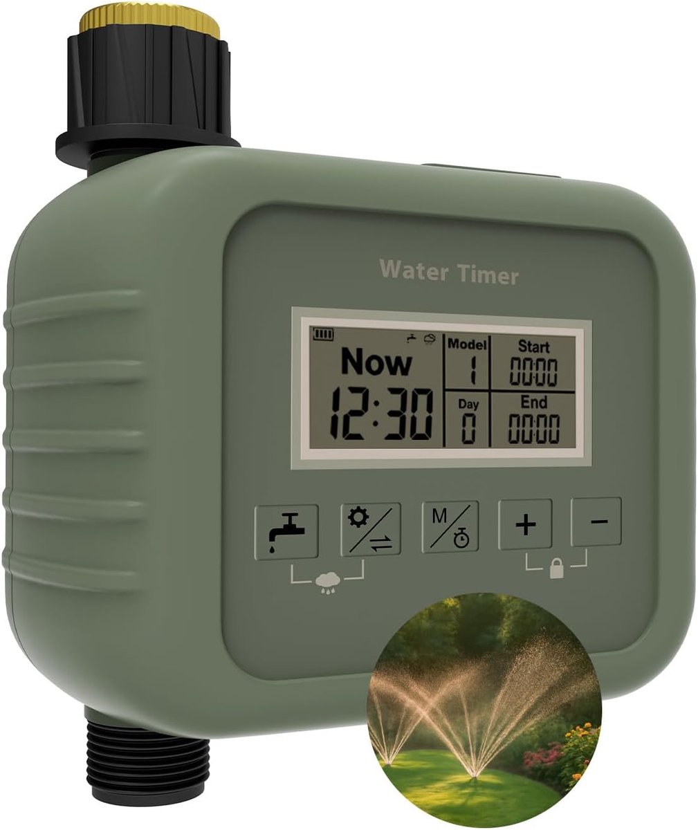 Irrigatietimer voor Tuin van MMOBIEL - Automatische & Handmatige Bewateringscomputer met 9 Programma’s, Regensensor, Groot LCD-scherm & Kinderbeveiliging - Zonder App of WiFi - voor Tuin & Gazon