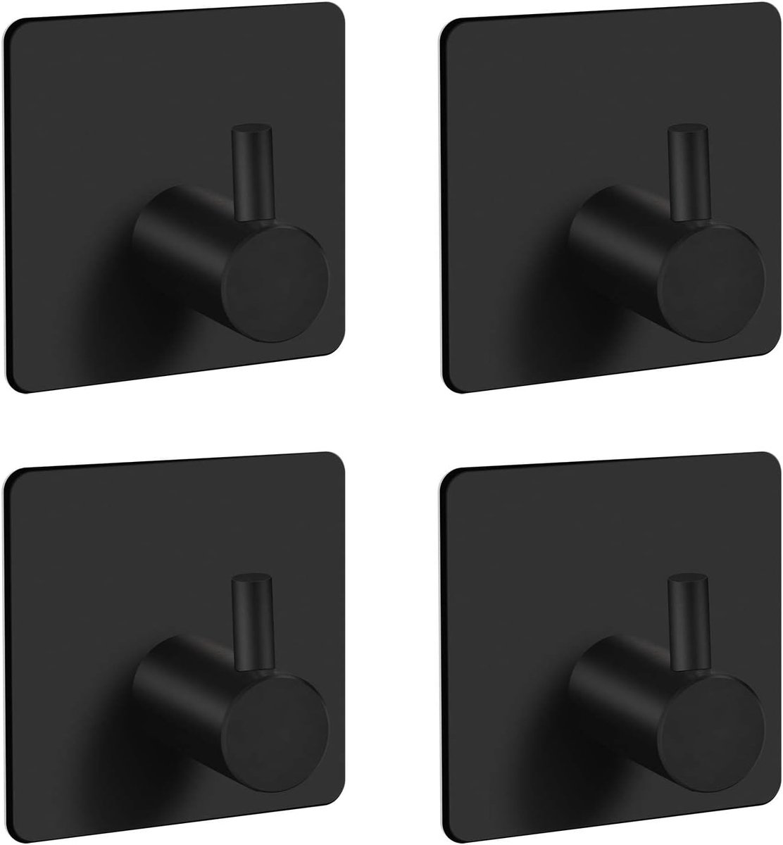 haken, 4 stuks, wandgarderobehaken, zelfklevend, handdoekhaken van roestvrij staal, voor badkamer, keuken, kantoor, zwart