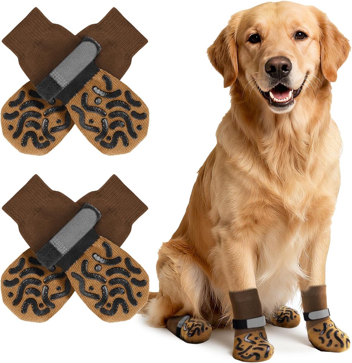 4 stuks hondensokken, antislip, met zachte pootbescherming en verstelbaar, voor honden binnen en buiten (L)