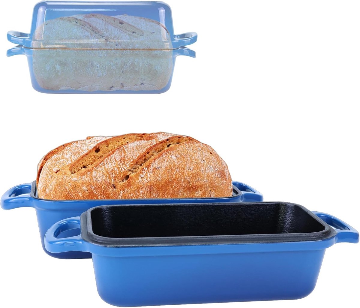 broodbakvorm met deksel, 22,96 × 12,78 cm, zwaar en duurzaam, voor zelfgebakken brood, ovenbestendig, set van 2, bakvorm voor zuurdeegbrood (zeeblauw)