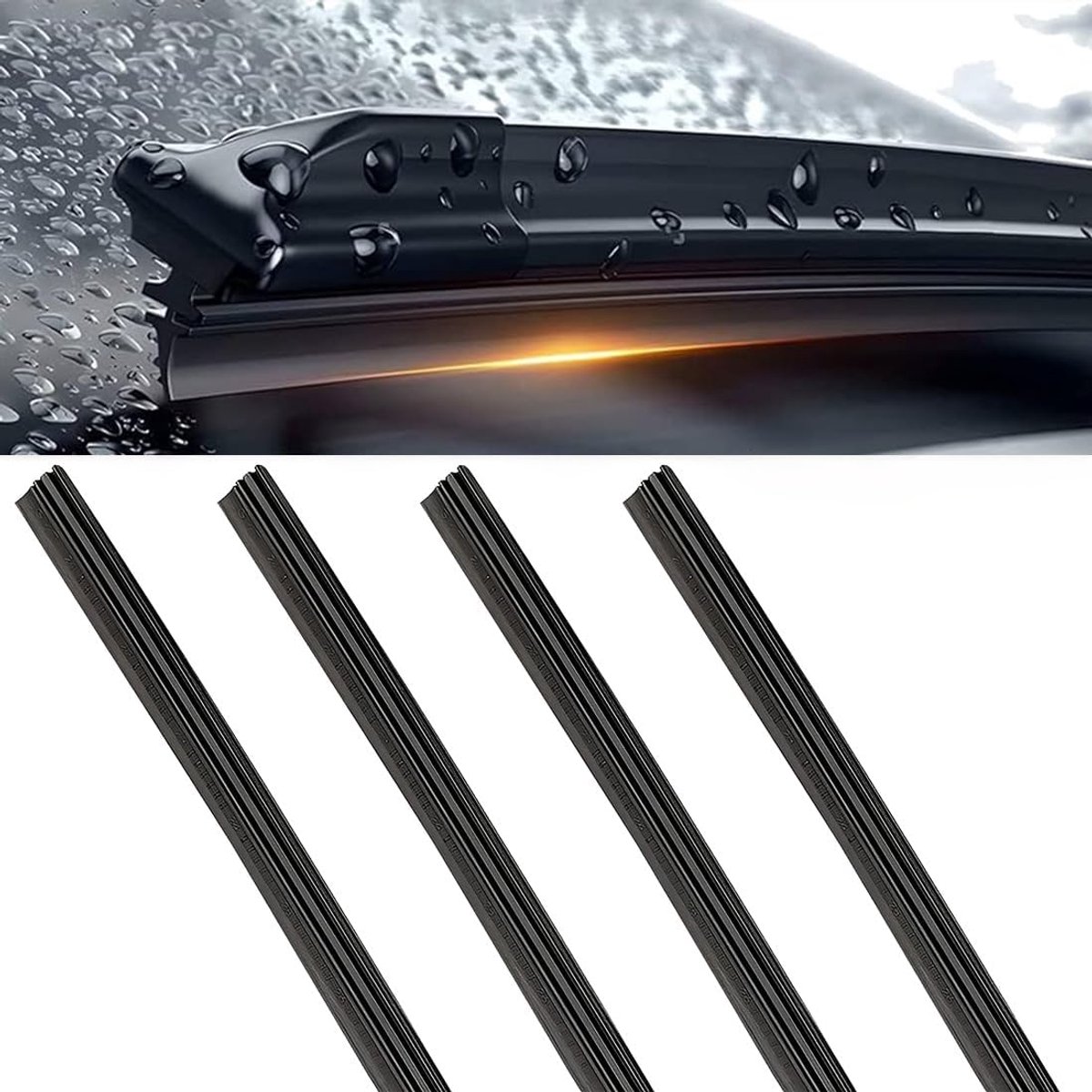 4 stuks rubberen ruitenwisserstrips voor auto's, universele vervangende rubberen strips voor ruitenwissers, ter voorkoming van schade aan de ruiten, compatibel met alle ruitenwissers (zwart)