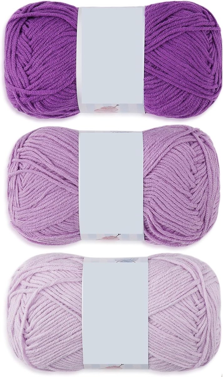 Haakgaren van katoen, 60% katoen, 40% acryl, 3 x 50 g, zacht garen voor amigurumi, sjaals, kleding en accessoires (paars)