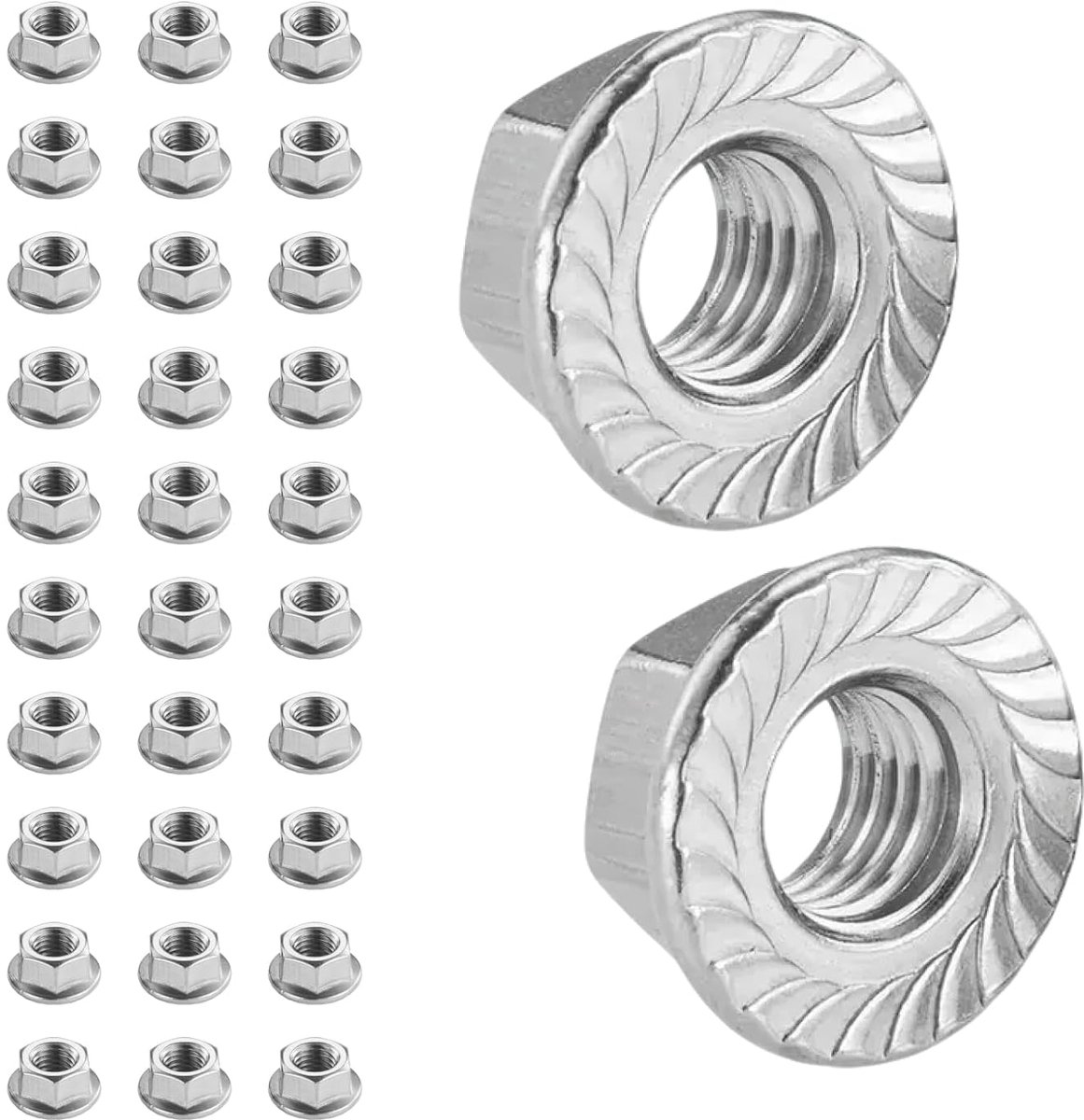 Flensmoeren met vergrendelingsvertanding M6 304 roestvrij staal, zeskantmoeren met flens en vergrendelingsvertanding schroeven ø 5 mm DIN 6923 / Iso 4161, M5/M6/M8/M10/M12/M14 (M6 30