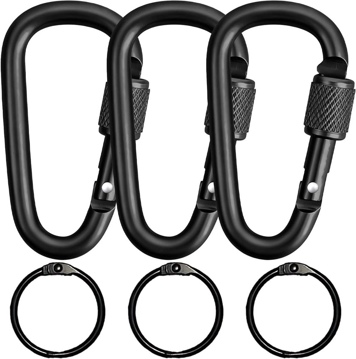 3 stuks karabijnhaakclips, karabijnhaak sleutelhangers met schroefsluiting, legering sleutelhangers, D-ring sleutelhangers voor reizen, kamperen, outdoor accessoires en rugzakken.
