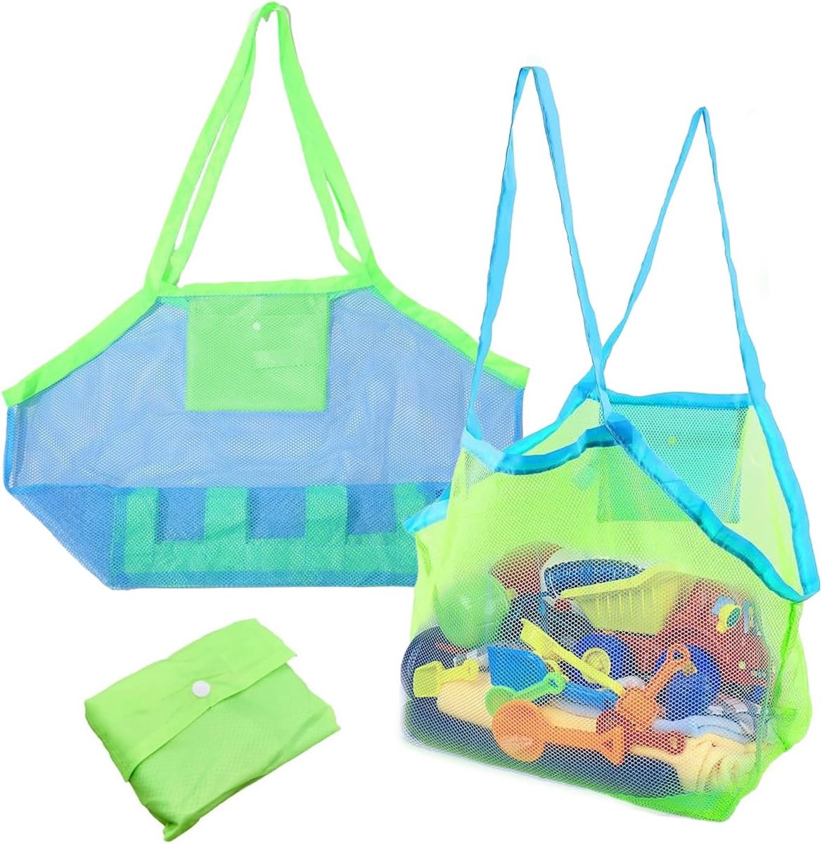 Strandtas voor speelgoed, 2x 45x45x26 cm, Mesh, Groen en Blauw, Kinderen, Unisex, Opvouwbaar, Licht, Multifunctioneel Organizer