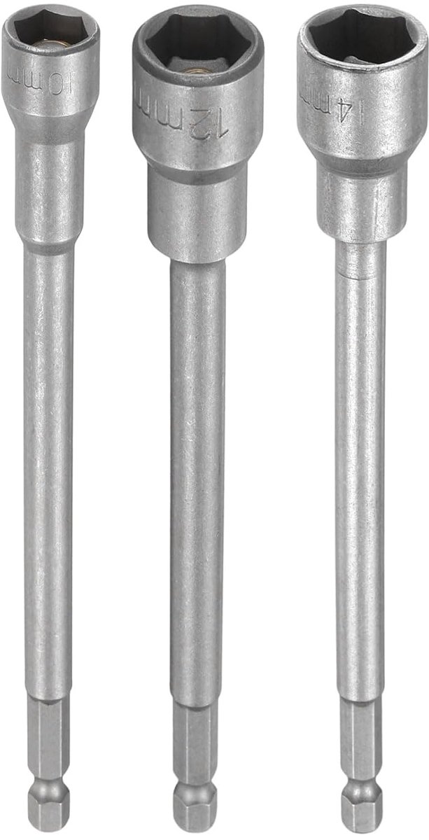 3 stuks dopsleutels, 10-14 mm dopsleutelset, notenboorbits, 1/4 inch zeskantige schacht 150 mm extra lang magnetisch staal, boutset voor boren, accuschroevendraaier