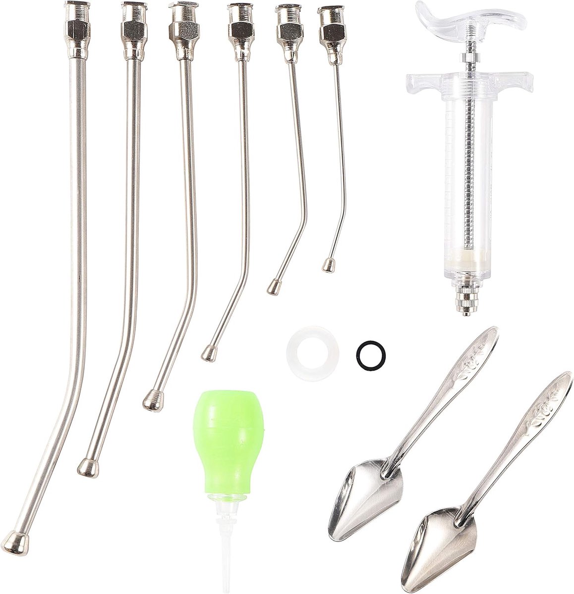 20 / 50 ml Baby Bird Parrot handmatige voederspuit set met 6 stuks gebogen gavage-buisjes en roestvrijstalen metalen voederlepel (20 ml)