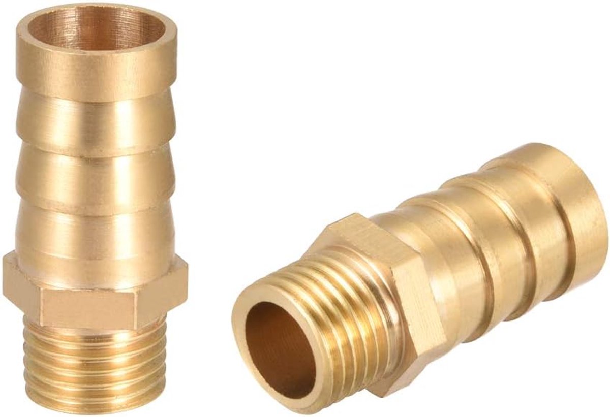 sourcing map Messing slangaansluiting adapter 14 mm prikkeldraad x 1/4 inch G mannelijk 2 stuks